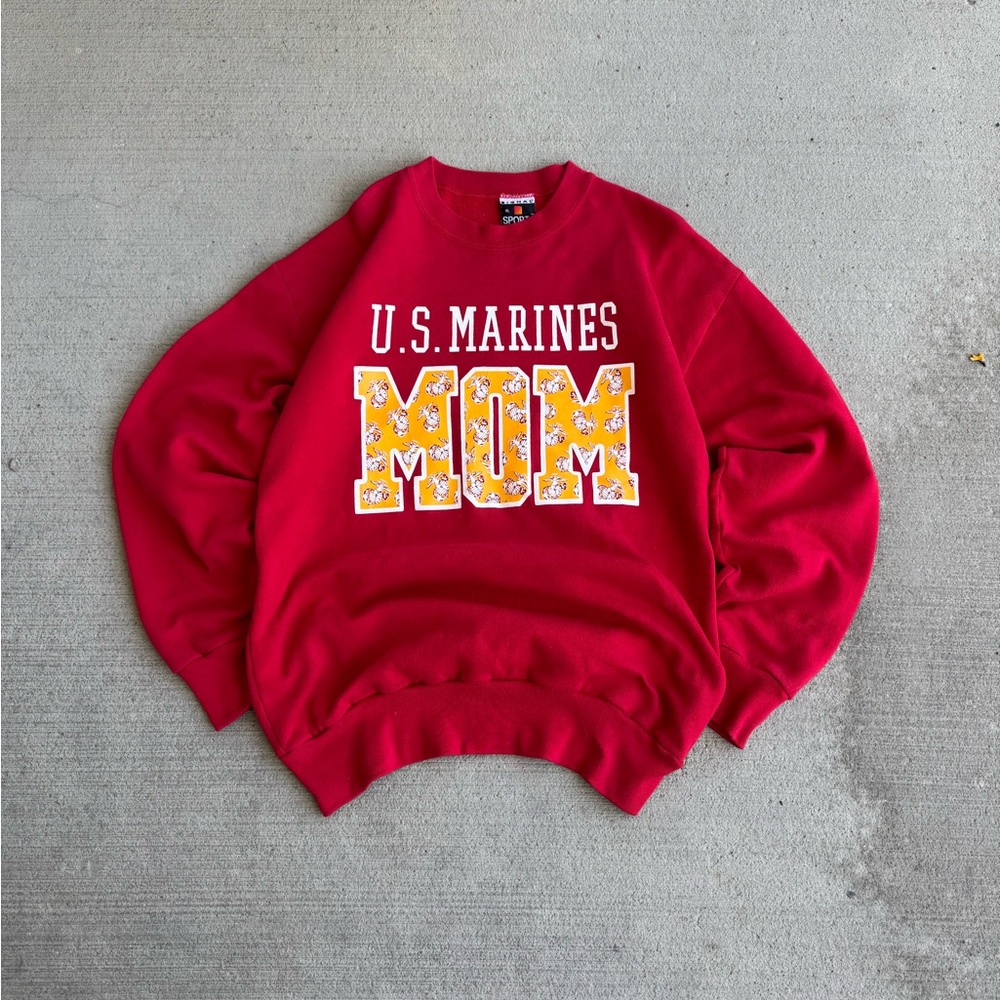 Vintage 90s US Marines Mom Spell Out Crew Neck Sweatshirt Signal Sports Size XL